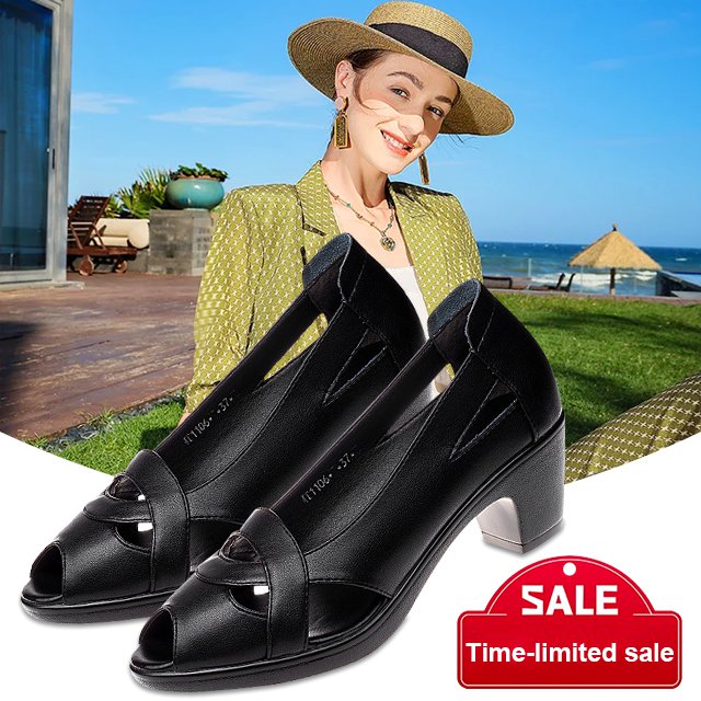 【35-40】👠2025 noi pantofi anti alunecare din piele cu toc mediu gros