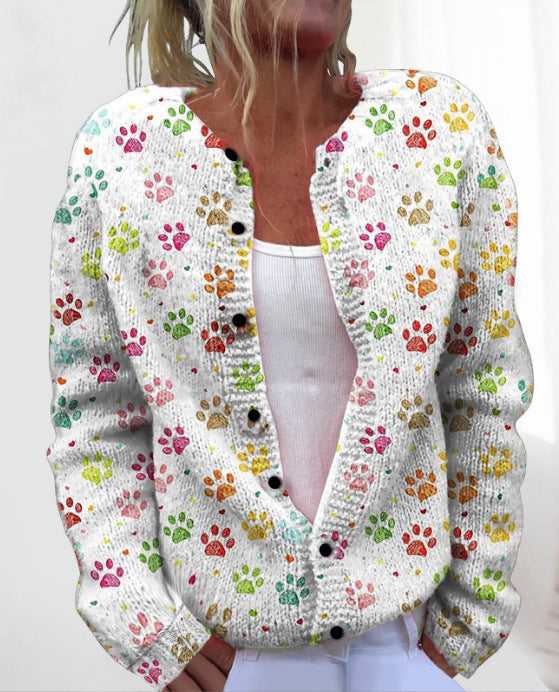 💥Štýlový a teplý dámsky jesenný a zimný pletený kardigan s potlačou