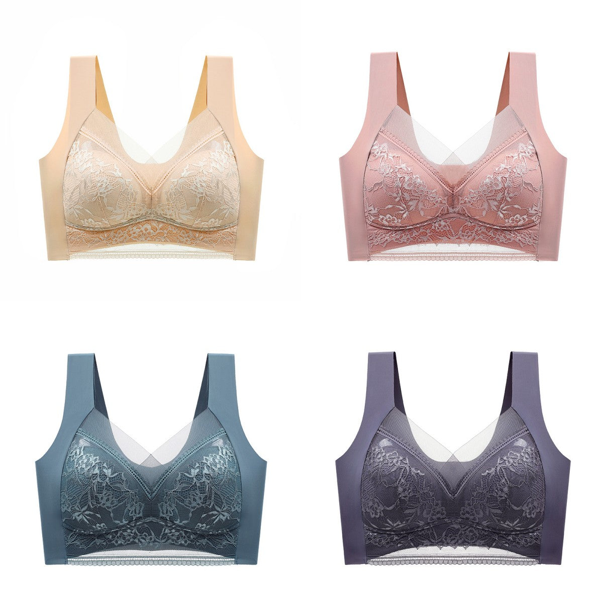 👉【4 piezas】Cómodo sujetador de encaje sin costuras para mujer