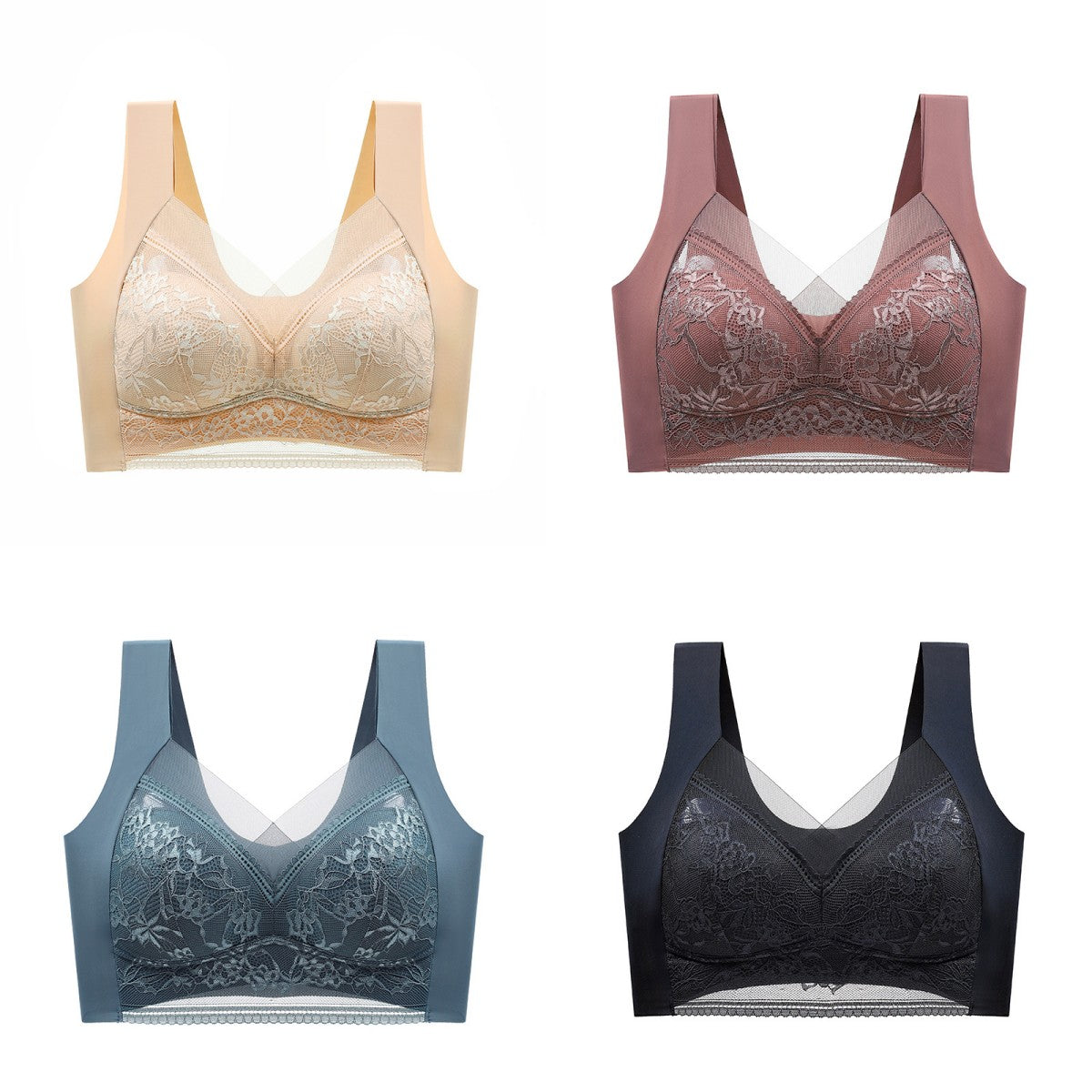 👉【4 piezas】Cómodo sujetador de encaje sin costuras para mujer