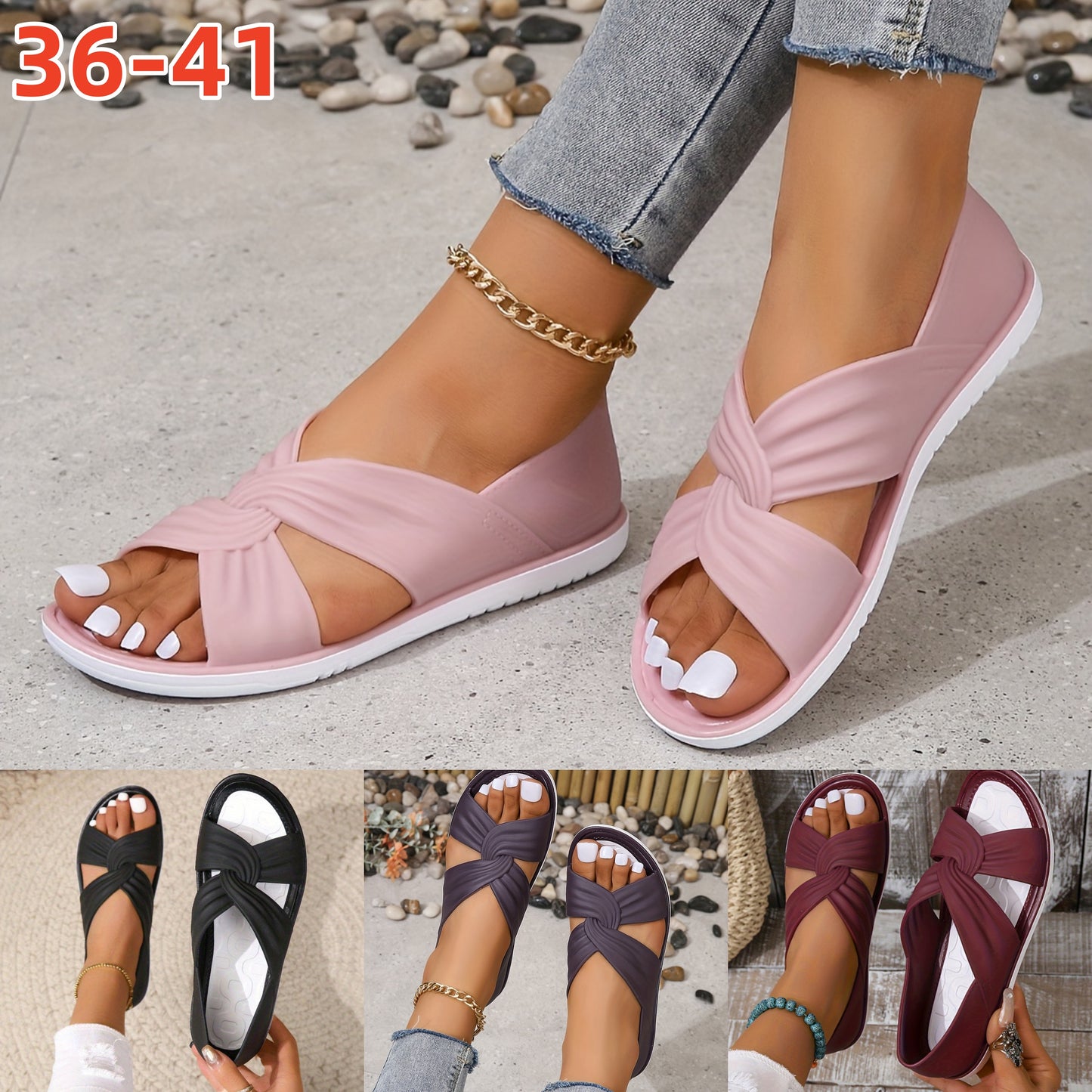 🔥🔥【36-41】🥿Sandale plate casual damă cu bretele încrucișate
