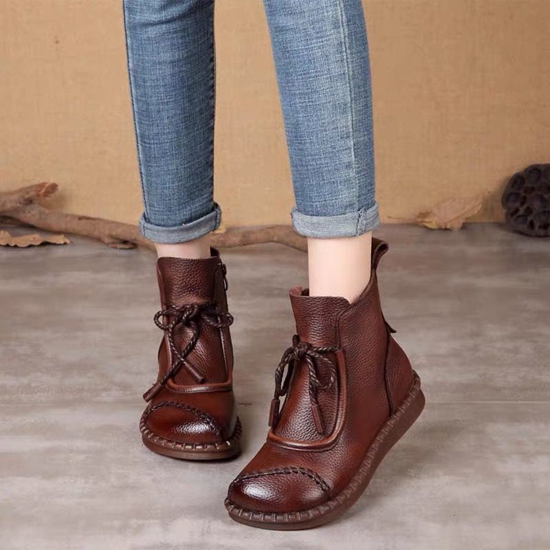 【35-40】👢2025 Botas de cuero suave retro para mujer de principios de otoño