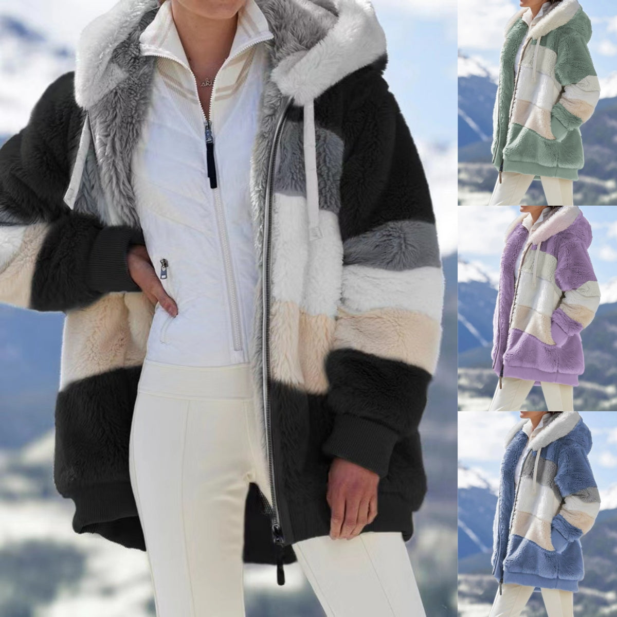 ☃️Oferta limitada❄️【S-5XL】Nueva chaqueta de invierno para mujer 2025, gruesa con franjas de felpa