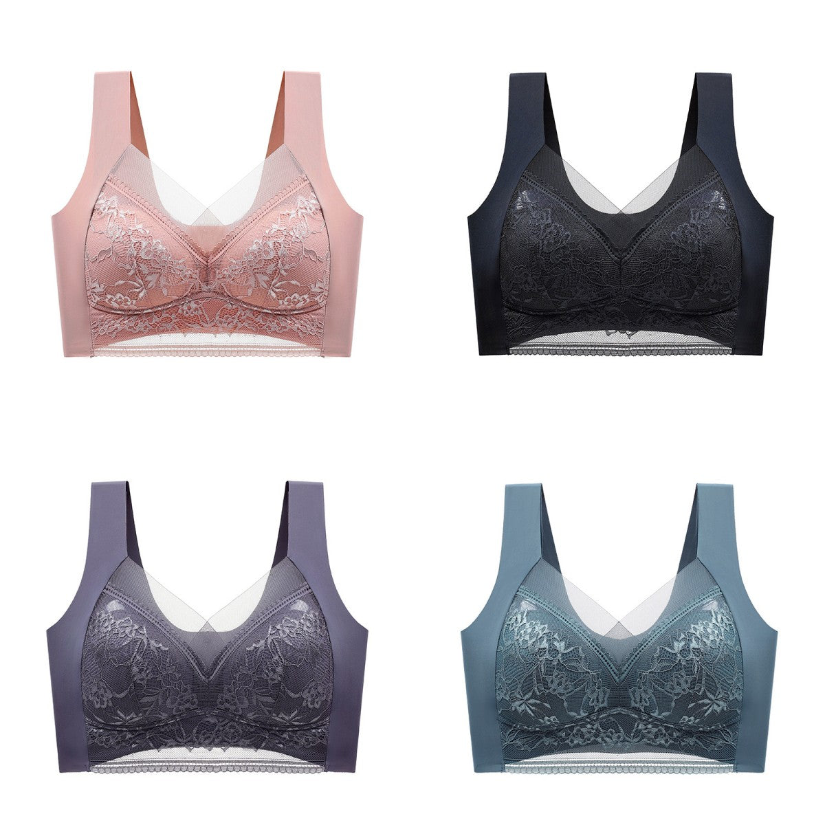 👉【4 piezas】Cómodo sujetador de encaje sin costuras para mujer