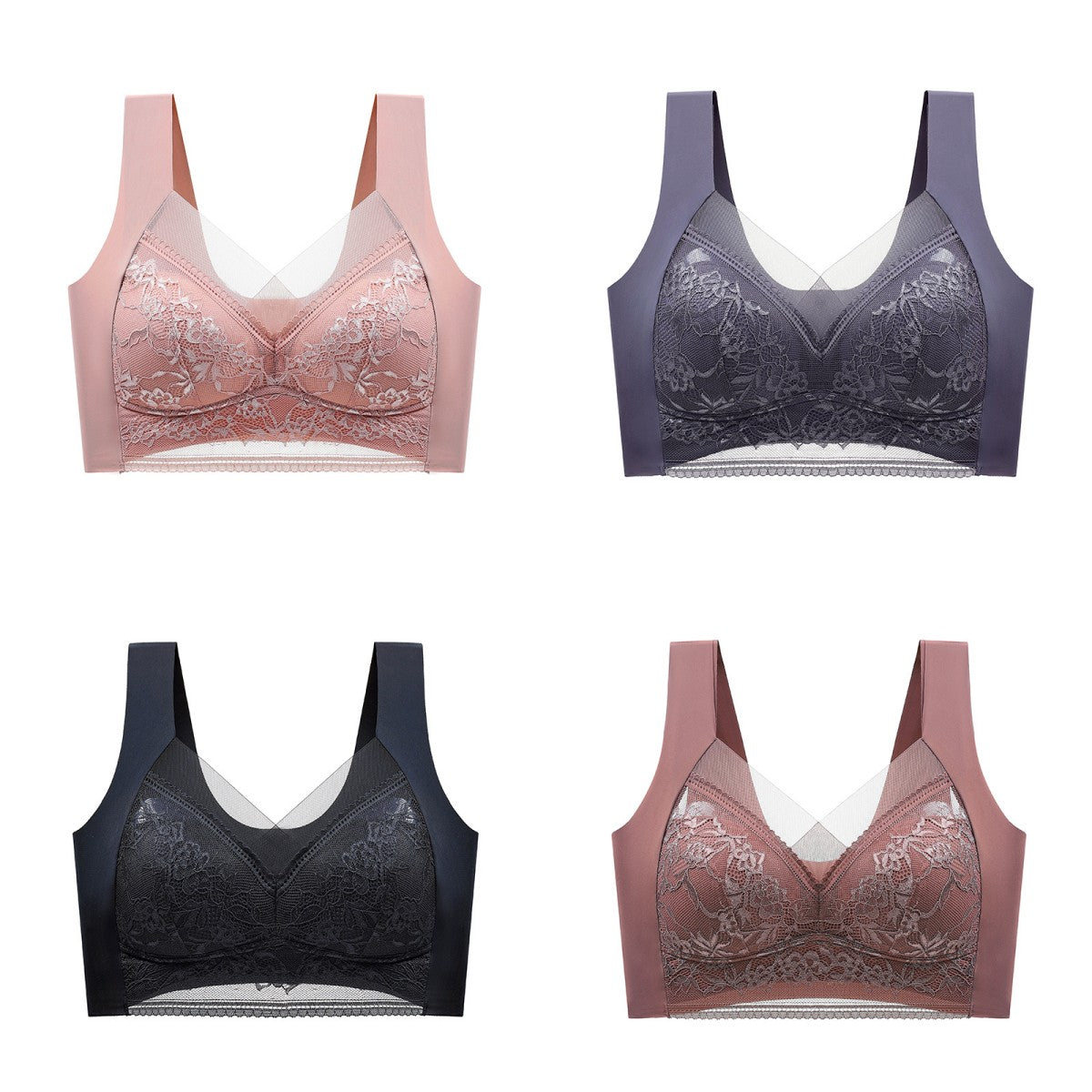 👉【4 piezas】Cómodo sujetador de encaje sin costuras para mujer