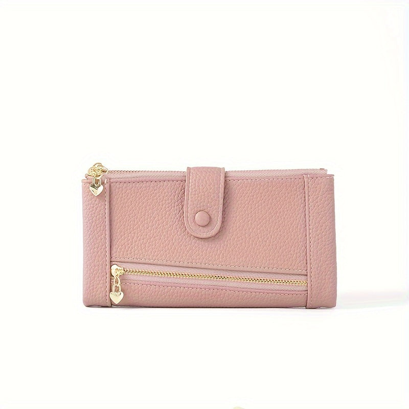 Cartera retro de cuero genuino con doble cremallera y ranura para múltiples tarjetas para mujer