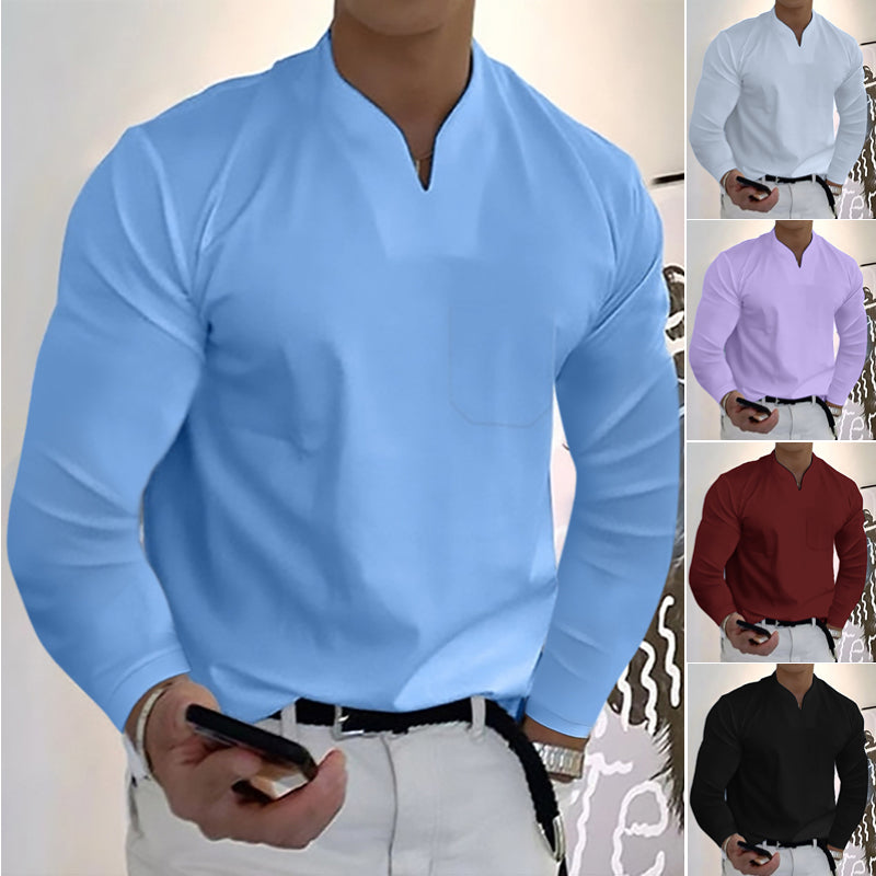 👔【S-5XL】Camiseta de algodón elástico con cuello en V para hombre de nuevo estilo de verano