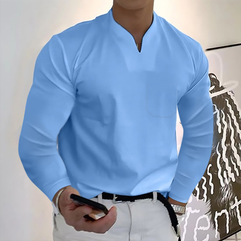 👔【S-5XL】Camiseta de algodón elástico con cuello en V para hombre de nuevo estilo de verano