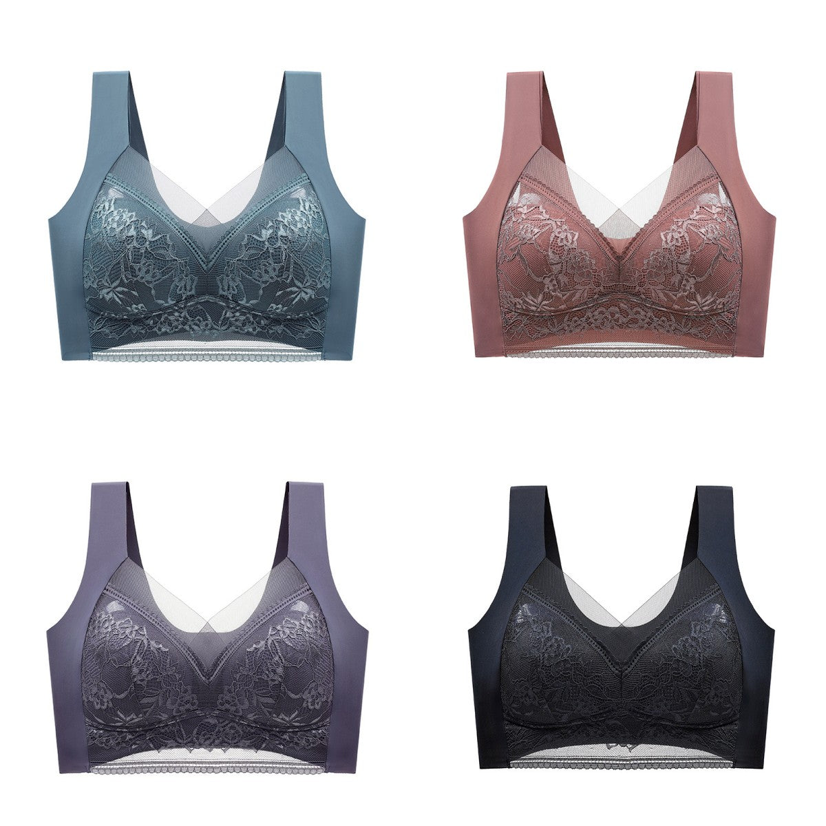 👉【4 piezas】Cómodo sujetador de encaje sin costuras para mujer
