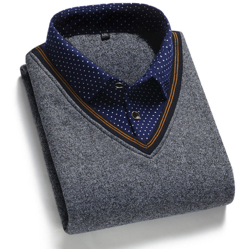 Platba na dobierku👔【M-4XL/40-100kg】Pánska pletená košeľa so zamatom pre zahriatie