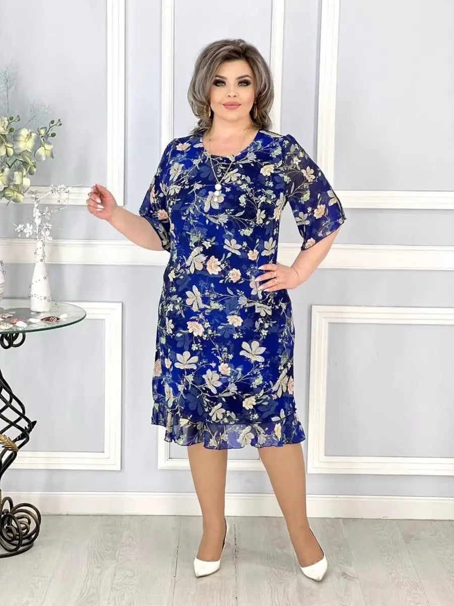 👗【S-5XL】 Rochii cu gât rotund cu gât rotund din seria de flori de vară Temperament de vară