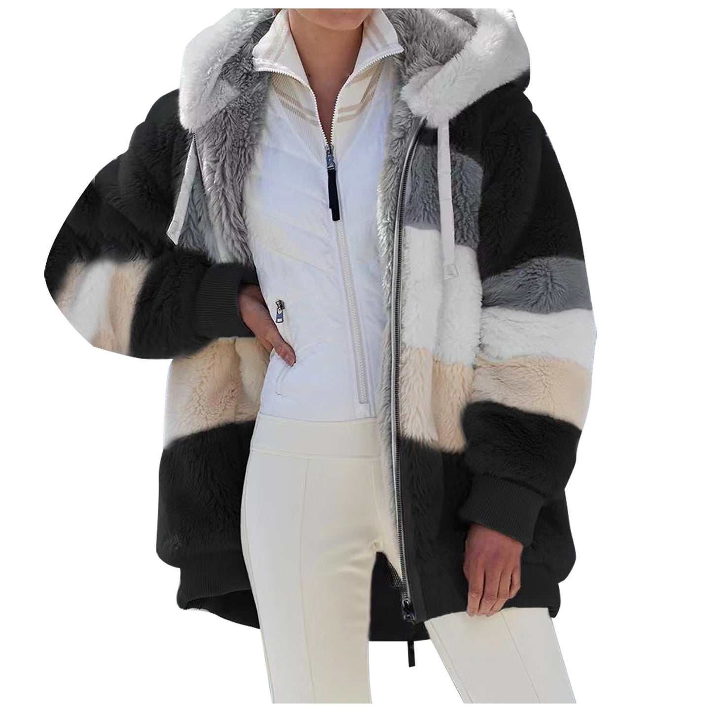 ☃️Oferta limitada❄️【S-5XL】Nueva chaqueta de invierno para mujer 2025, gruesa con franjas de felpa