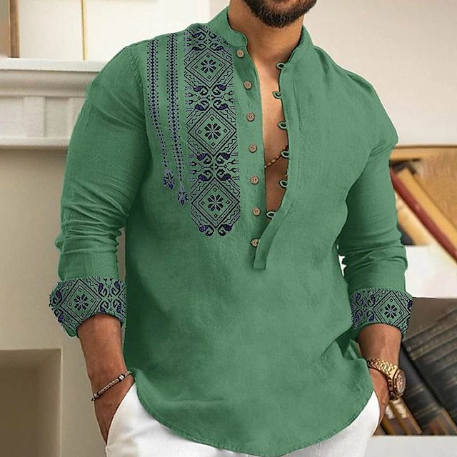 【S-3XL】Camisa de manga larga con cuello alto de verano para hombre