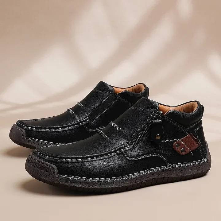 Botas de conducción antideslizantes de cuero premium para hombre, hechas a mano, con punta ancha y soporte para el arco.
