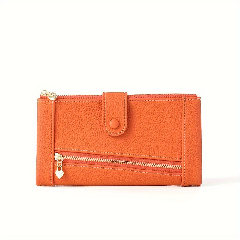 Cartera retro de cuero genuino con doble cremallera y ranura para múltiples tarjetas para mujer