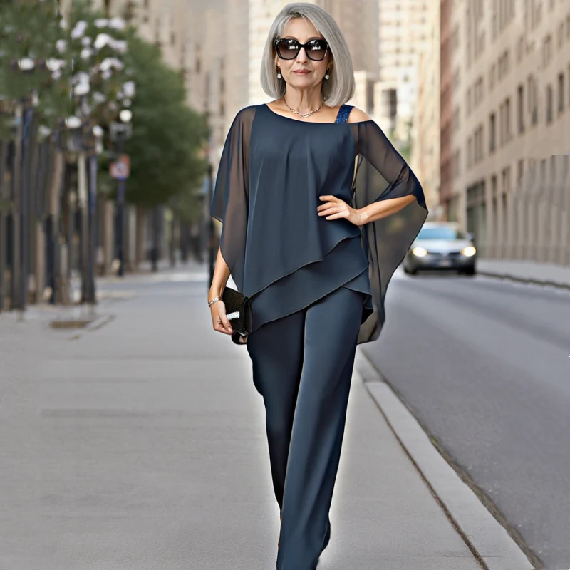 ⏳ Oferta por tiempo limitado ⏰【50-120KG】👚👖 Conjunto de dos piezas para mujer, tejido suave con hombros descubiertos ✅【Blusa + Pantalón】