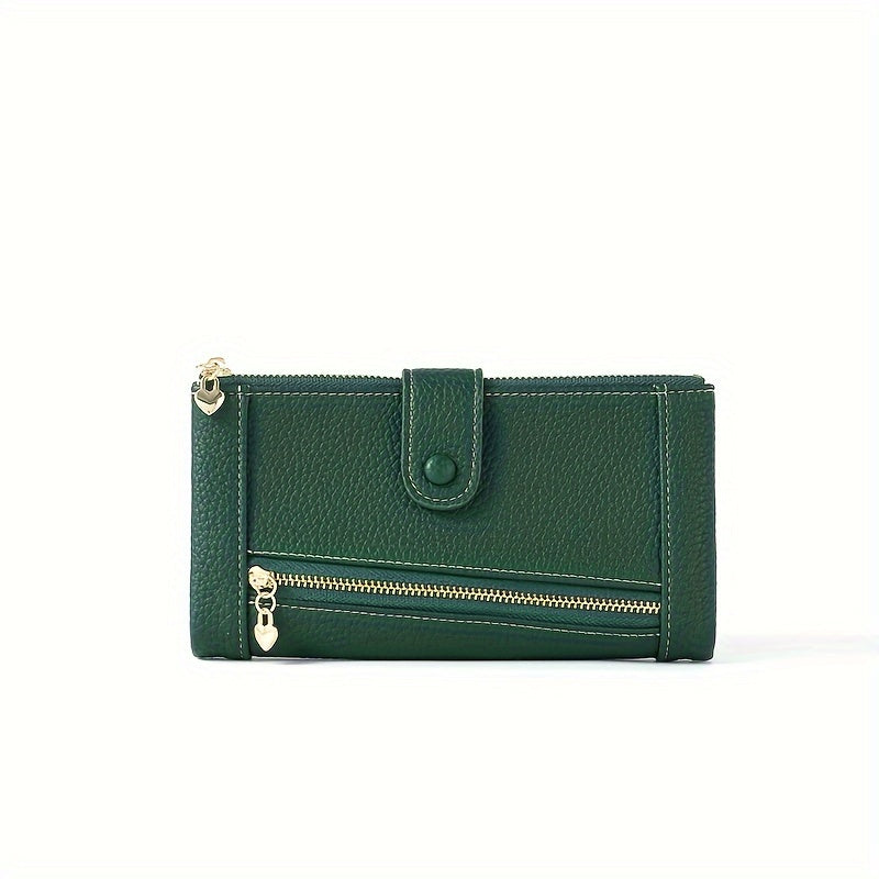 Cartera retro de cuero genuino con doble cremallera y ranura para múltiples tarjetas para mujer