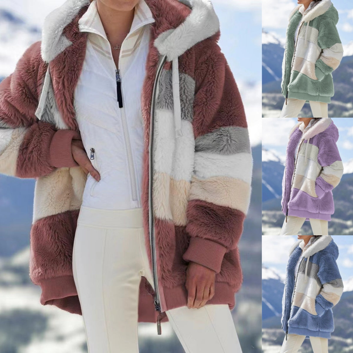 ☃️Oferta limitada❄️【S-5XL】Nueva chaqueta de invierno para mujer 2025, gruesa con franjas de felpa