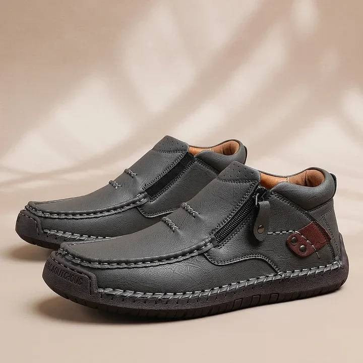 Botas de conducción antideslizantes de cuero premium para hombre, hechas a mano, con punta ancha y soporte para el arco.