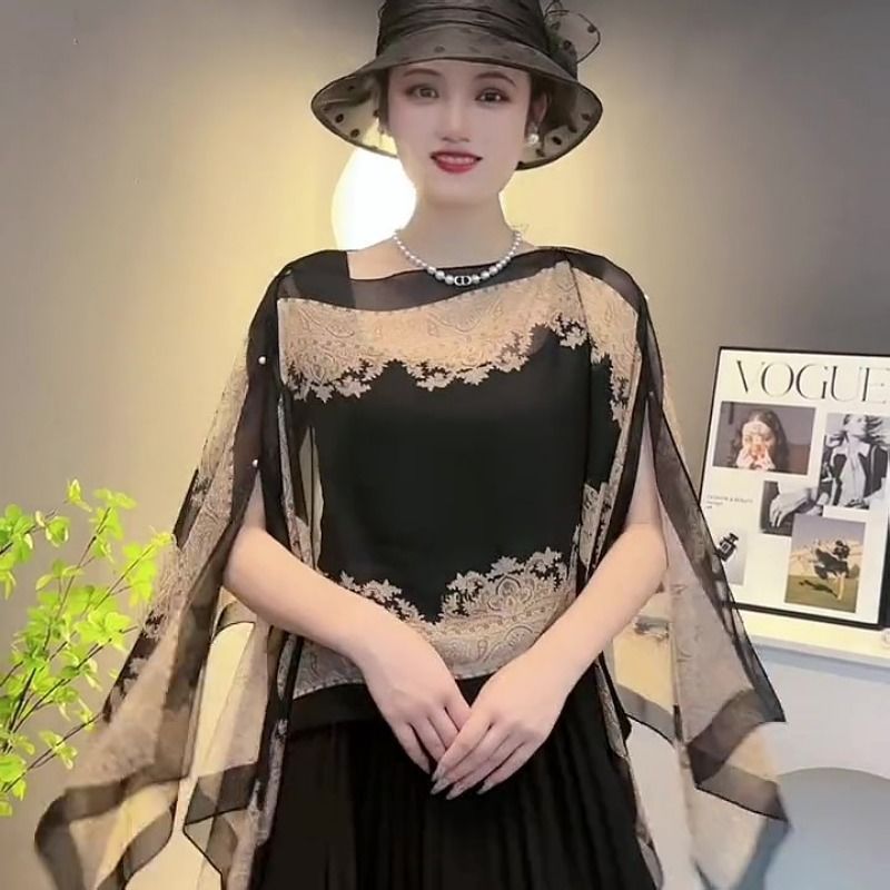 Pelerină elegantă cu broderie, stil lejer și rafinat