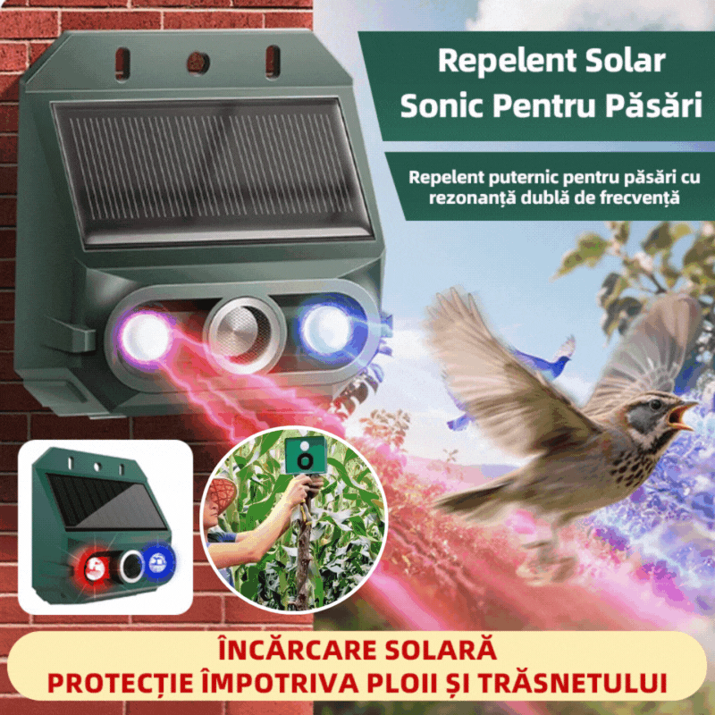 【🔥Cumpărați 1, primiți 1 gratuit】🔥Repelent solar cu ultrasunete pentru animale pentru exterior Repelent pentru păsări cu lumină infraroșu intermitent cu LED roșu și albastru