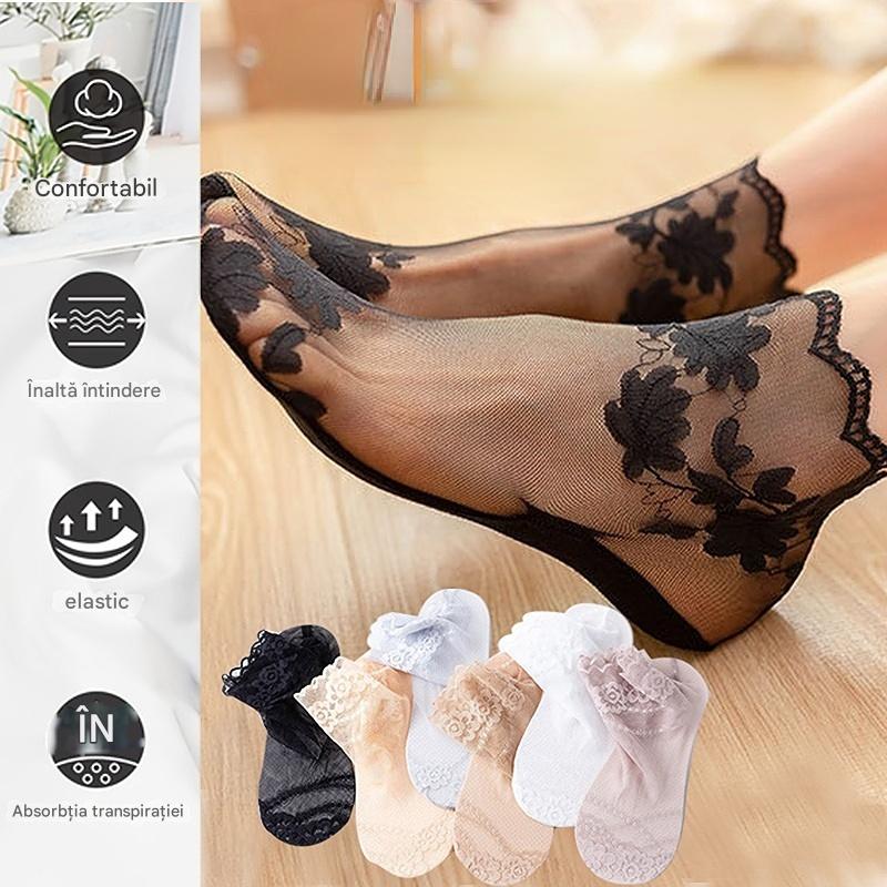 【🔥Cumpărați 5, primiți 5 gratuit】🧦【10 perechi】 Sosete subțiri anti-alunecare frumoase din dantelă invizibilă