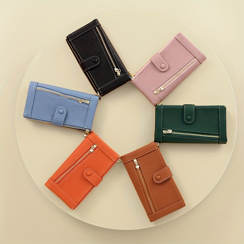 Cartera retro de cuero genuino con doble cremallera y ranura para múltiples tarjetas para mujer