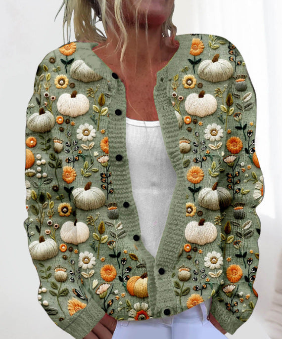 💥Štýlový a teplý dámsky jesenný a zimný pletený kardigan s potlačou