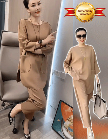 【M-3XL】 2025 noi de primăvară și vară culoare uni topuri casual din două piese + pantaloni
