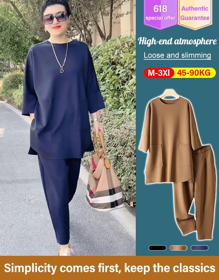 【M-3XL】 2025 noi de primăvară și vară culoare uni topuri casual din două piese + pantaloni