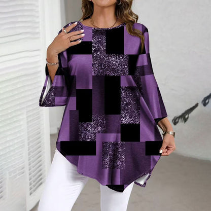 【XL-5XL】Camisa informal de talla grande para mujer, corte holgado, ideal para primavera/verano, con diseño de dobladillo irregular.