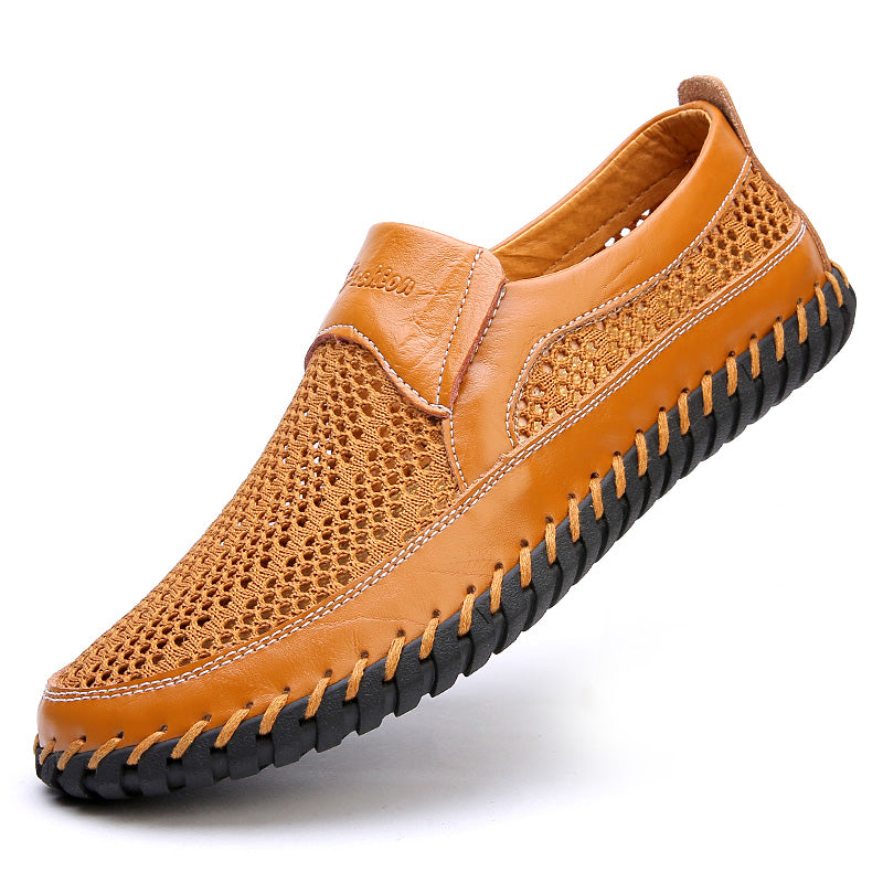 【38–48】👞Nowe męskie skórzane buty z siateczką – duże rozmiary – prawdziwa skóra bydlęca, odporne na pot i nieprzyjemny zapach, oddychające i wygodne 👞