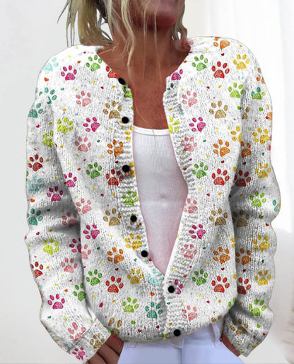 💥Štýlový a teplý dámsky jesenný a zimný pletený kardigan s potlačou