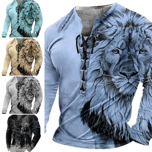 🦁🦁2026 Męski, swobodny T-shirt z długim rękawem i nadrukiem 3D
