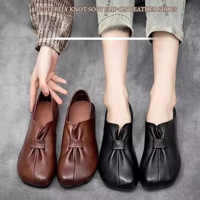 👡【35-42】Jesenné nové topánky s mäkkou podrážkou s mašľou z kvalitnej hovädzej kože, jednoduché a elegantné