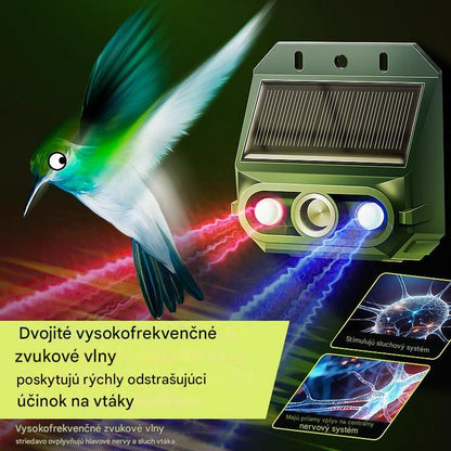 🔥【Pri kúpe 1 získate 1 zadarmo】🔥🐦️Solárne napájaný ultrazvukový odpudzovač vtákov do exteriéru s blikajúcim infračerveným svetlom a červenou a modrou LED diódou