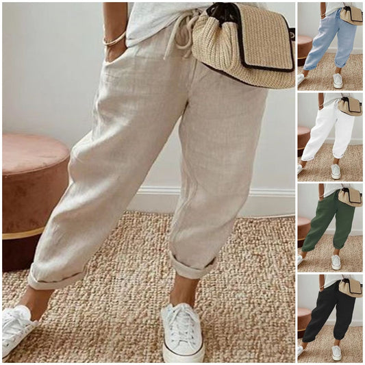 🔥2025 verano nuevos pantalones casuales de algodón y lino para mujer