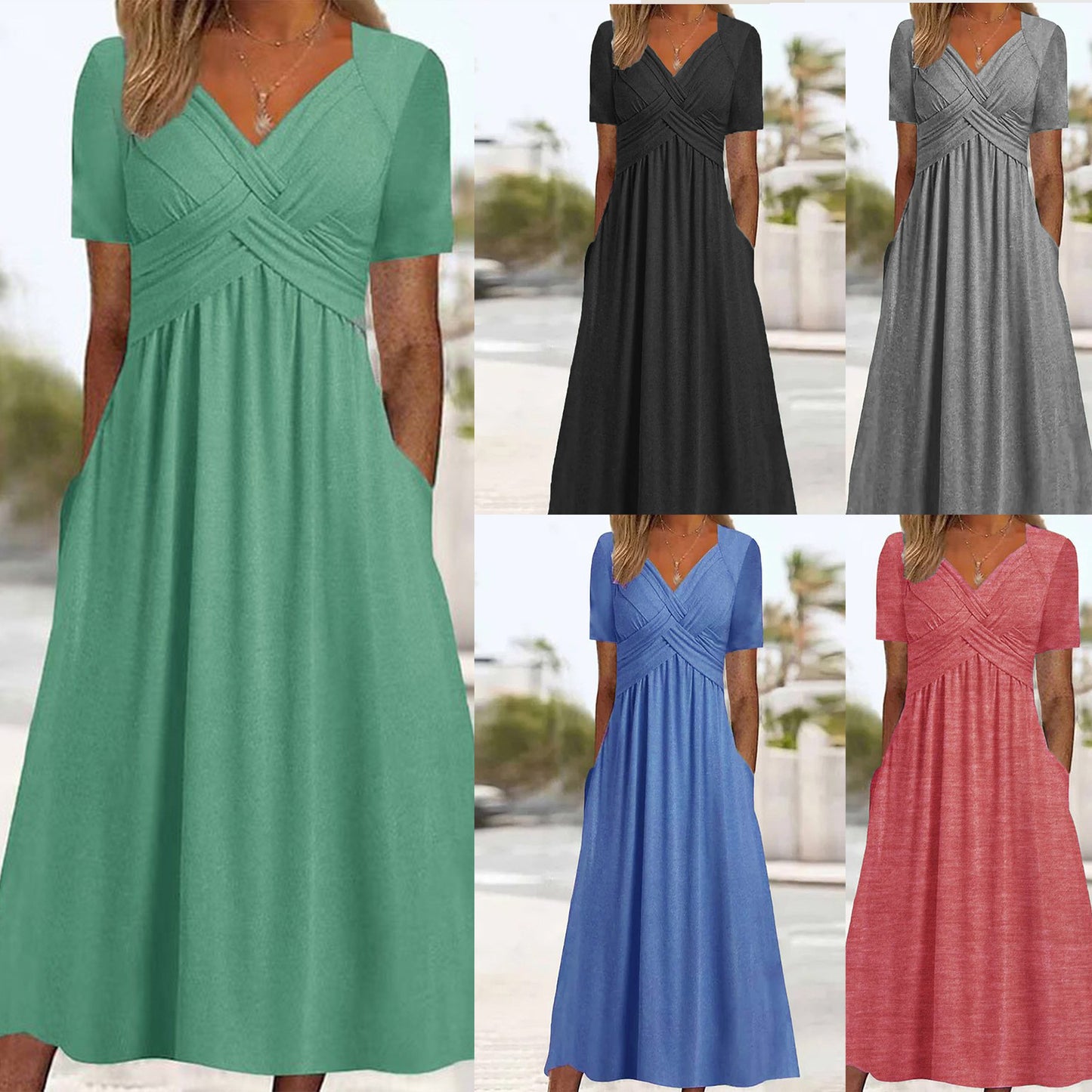 👍👍【50% REDUCERE】💐👗【S-3XL】Rochie simplă, casual, la modă, în culori uni, pentru primăvară și vară 2025