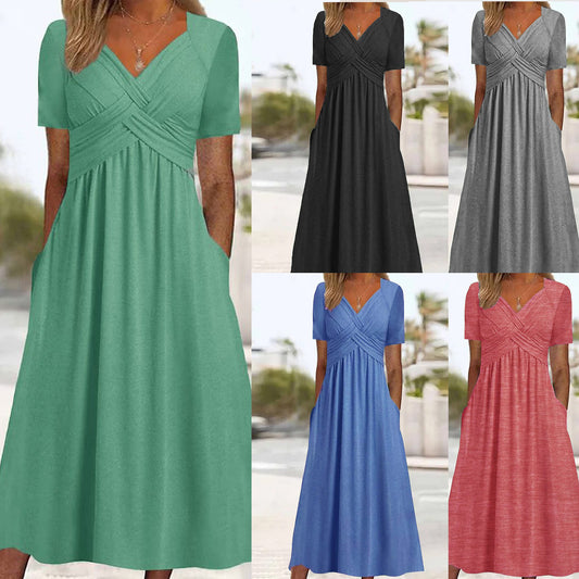 👍👍【50% REDUCERE】💐👗【S-3XL】Rochie simplă, casual, la modă, în culori uni, pentru primăvară și vară 2025