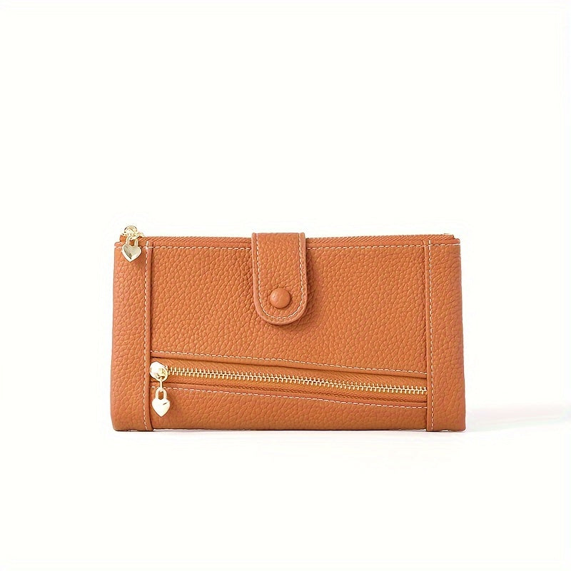 Cartera retro de cuero genuino con doble cremallera y ranura para múltiples tarjetas para mujer