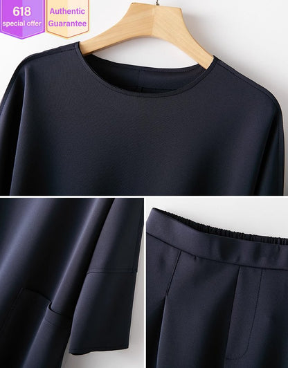 【M-3XL】 2025 noi de primăvară și vară culoare uni topuri casual din două piese + pantaloni