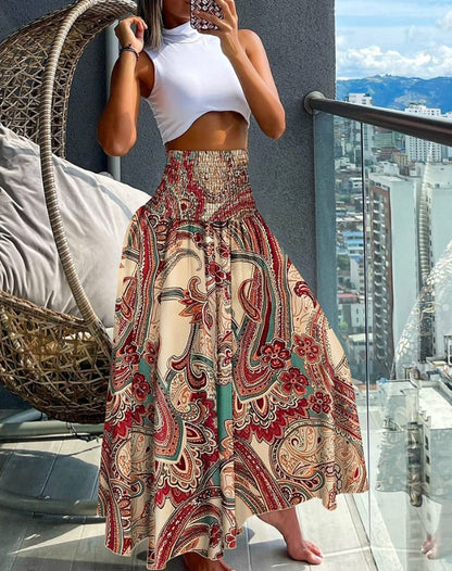 💃Pantaloni largi cu imprimeu floral pentru stațiune primăvară/vară 2025