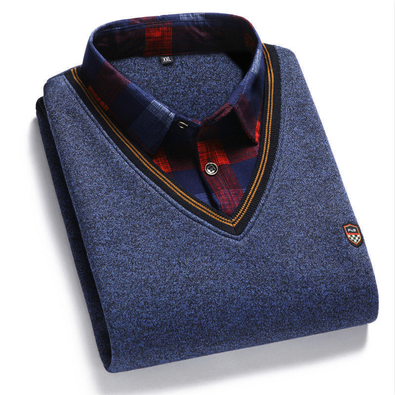 Platba na dobierku👔【M-4XL/40-100kg】Pánska pletená košeľa so zamatom pre zahriatie