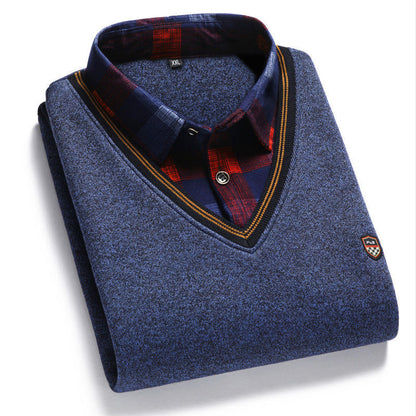 Platba na dobierku👔【M-4XL/40-100kg】Pánska pletená košeľa so zamatom pre zahriatie