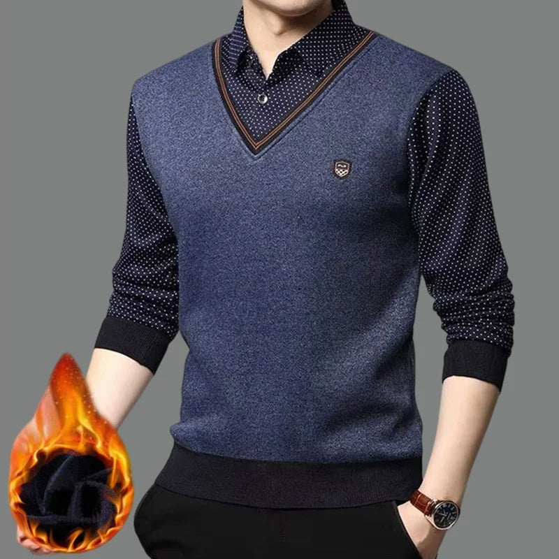 Platba na dobierku👔【M-4XL/40-100kg】Pánska pletená košeľa so zamatom pre zahriatie