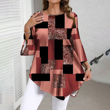 【XL-5XL】Camisa informal de talla grande para mujer, corte holgado, ideal para primavera/verano, con diseño de dobladillo irregular.