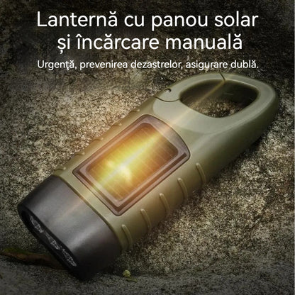 ⚡Lanternă cu panou solar și încărcare manuală – generator portabil ideal pentru urgențe și aventuri!