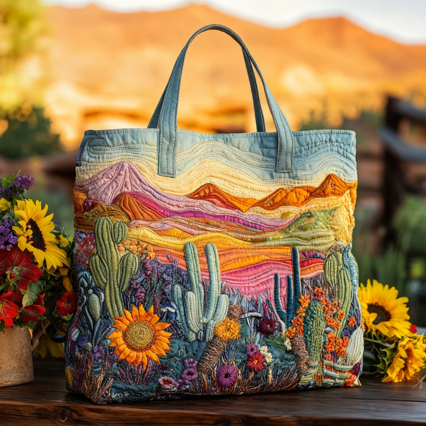 🔥👜Bolsa de mano con diseño floral personalizado(43 cm de ancho, 40 cm de alto)