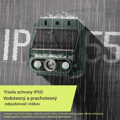 🔥【Pri kúpe 1 získate 1 zadarmo】🔥🐦️Solárne napájaný ultrazvukový odpudzovač vtákov do exteriéru s blikajúcim infračerveným svetlom a červenou a modrou LED diódou