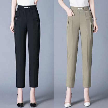 🔥【45% off】Nuevos pantalones rectos de alta calidad, pantalones casuales de verano, pantalones de chaqueta, pantalones simples y ajustados de cintura alta